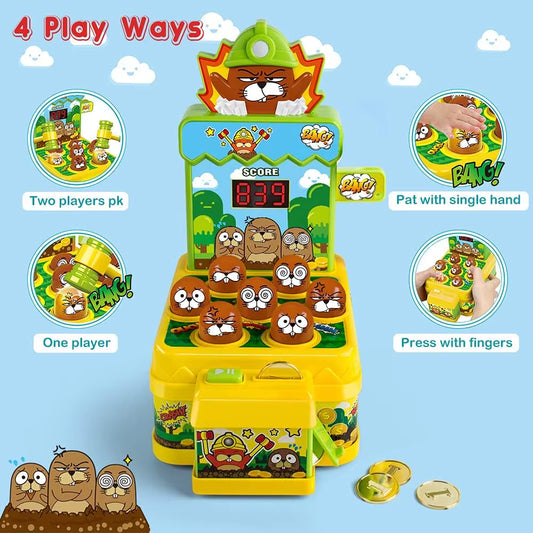 Mini Coin Operated Arcade Game Bank with 2 Hammers, Interactive Electronic Developmental Toy for Kids Ages 3-6