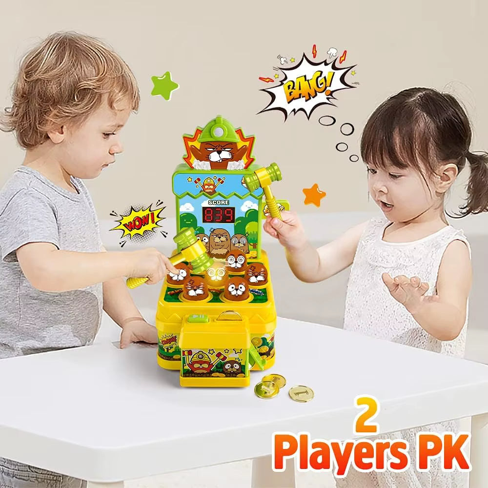 Mini Coin Operated Arcade Game Bank with 2 Hammers, Interactive Electronic Developmental Toy for Kids Ages 3-6